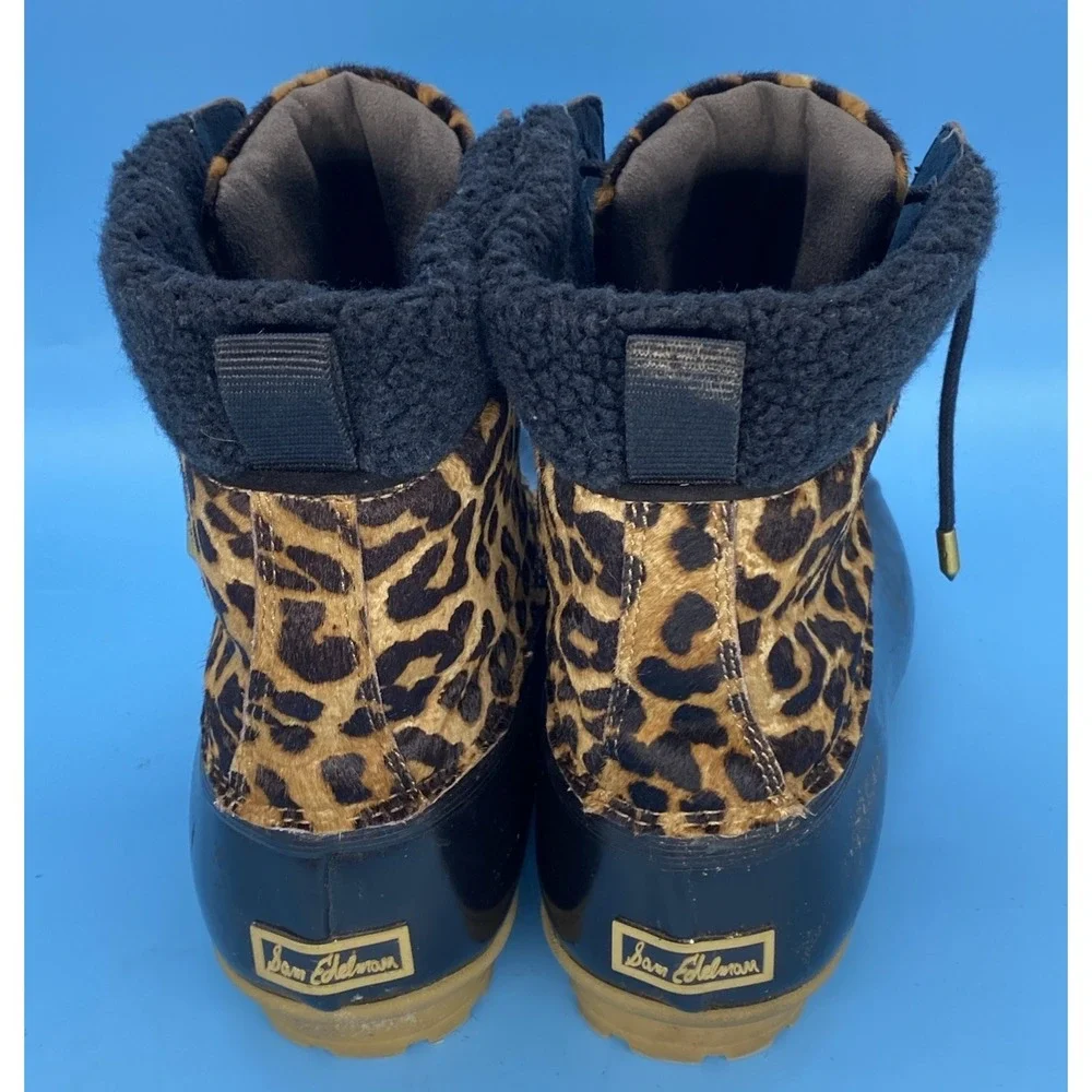 Sam Edelman Caldwell Leopard Calf Hair Duck Winter Boots Black Women's Size 9M